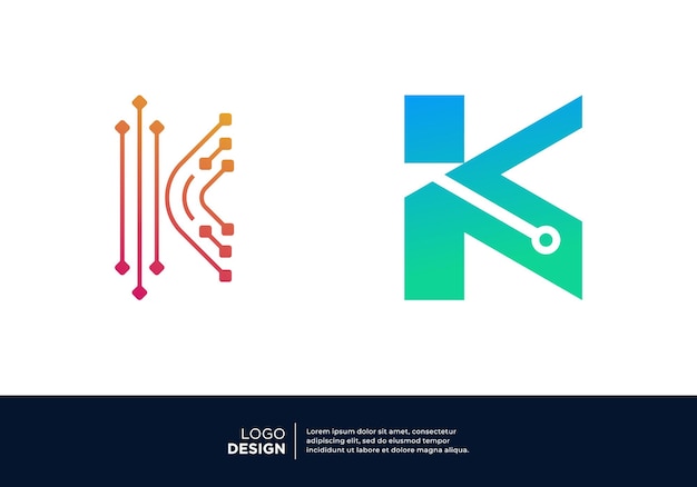 Collezione di design del logo della lettera k di connessione digitale