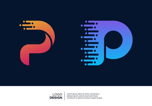 Digital connection letter p logo design collection