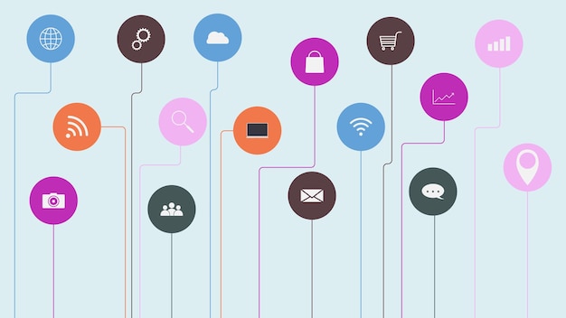 Vector digital connection network. social network communication technology background.