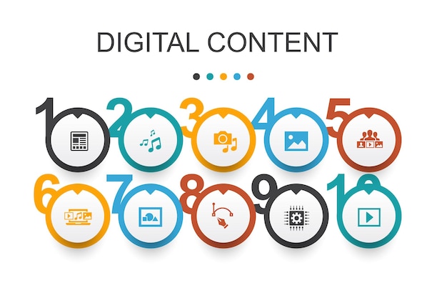 Digital content Infographic design template. vector image, media, video, social content simple icons