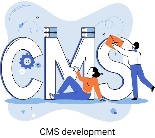 Vector digital content management system cms development software metaphor information system or computer program enable organize collaborative process of creating editing and managing soft in network