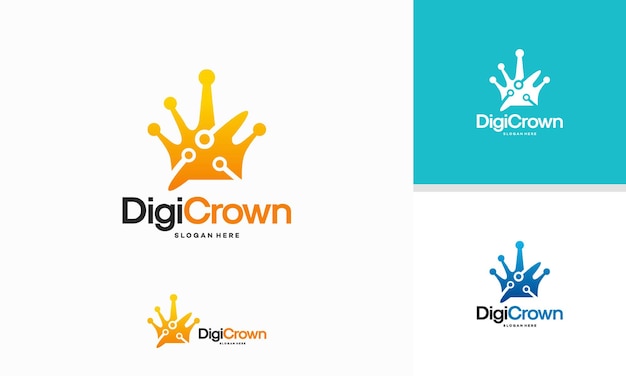 Digital crown logo template, king of digital logo deigns vector, logo for technology