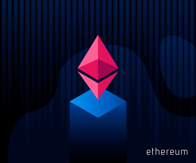 Valuta digitale ethereum. icona di cristallo di criptovaluta. simbolo delle tecnologie intelligenti su sfondo blu. illustrazione vettoriale.