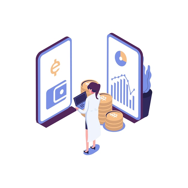 Digital currency flat style isometric illustration design