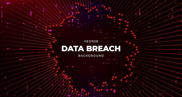 Vector digital dark red background with warning ribbon data breach concept