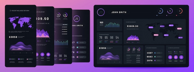 Vector digital dashboards. mobile business bar graph and histogram, economic diagram and pie charts. marketing infographics vector elements