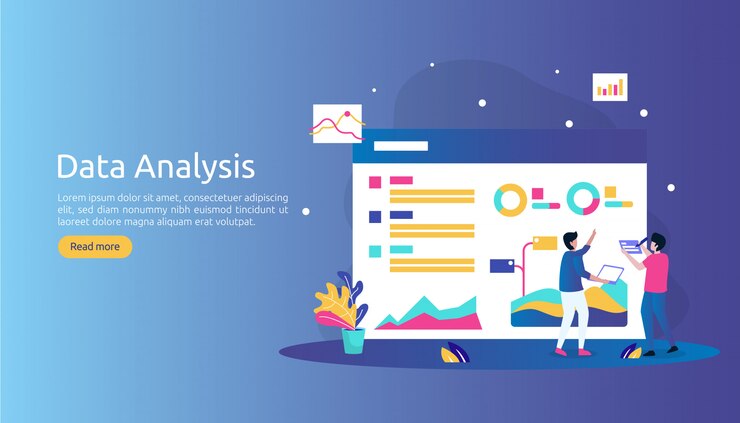 Vector digital data analysis concept for market research and digital marketing strategy.