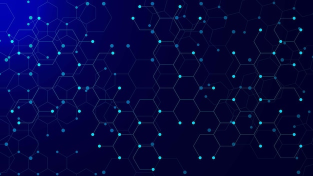 Vector digital data connection technology concept background with hexagons and connected dots lines