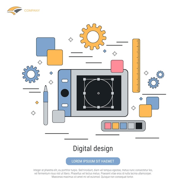 Vettore illustrazione di concetto di vettore di stile di contorno piatto di progettazione digitale