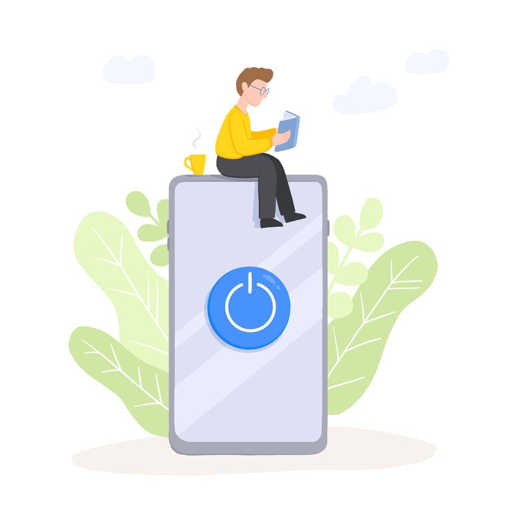 Digital detox - man is reading a book with cup of coffee