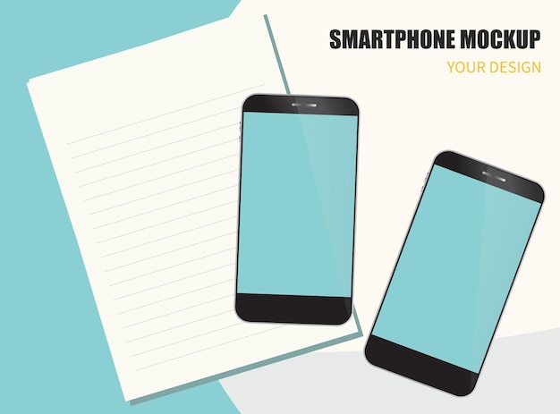 Smartphone mockup dispositivo digitale con carta per appunti illustrazione vettoriale eps 10