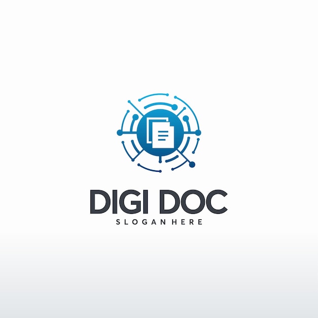 Il logo del documento digitale progetta il vettore concettuale, il modello del logo del documento pixel, il logo dell'icona dei dati della tecnologia