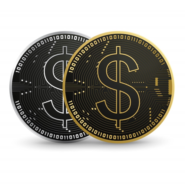 Vector digital dolar black gold coin