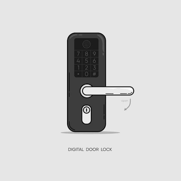 Digital door lock in simple graphic