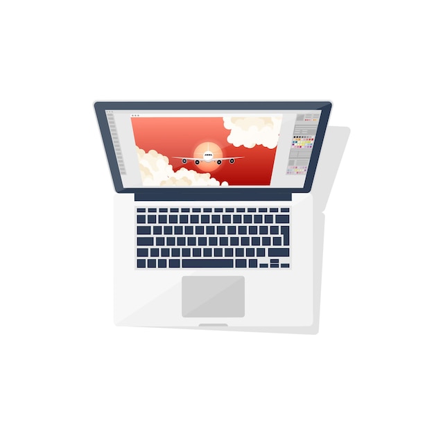 digital drawing personal computer laptop graphics and web design flat style vector illustration