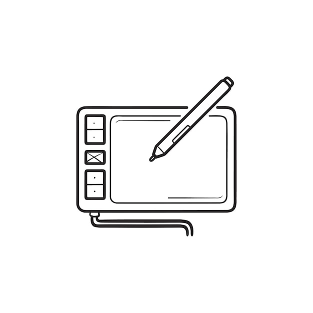 Digital drawing tablet hand drawn outline doodle icon. digital graphics tablet, digital illustration concept