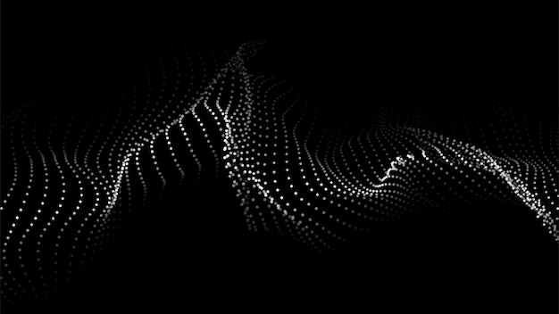 粒子のデジタル動的波ベクトル抽象的な黒の未来的な背景ビッグ データの可視化