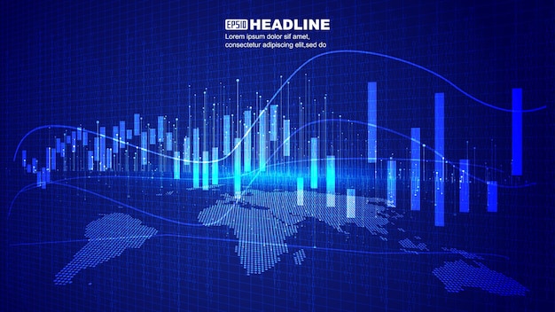 Цифровая поверхность Земли на фоне векторного графика финансовой кривой.