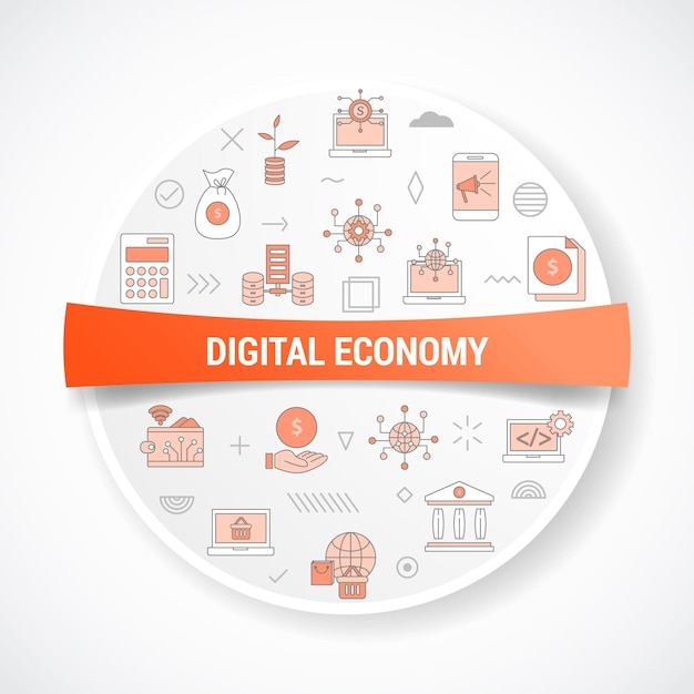 Concetto di economia digitale con concetto di icona con forma rotonda o circolare per badge