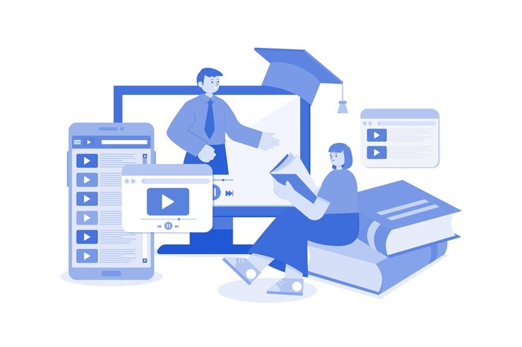 Vector digital education illustration concept on a white background