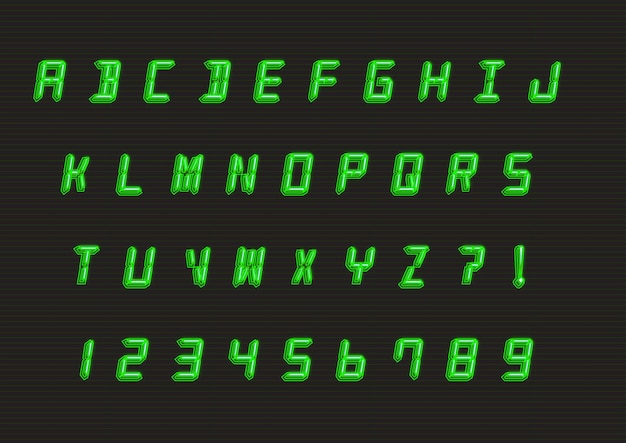 Vector digital embossed alphabets numbers set