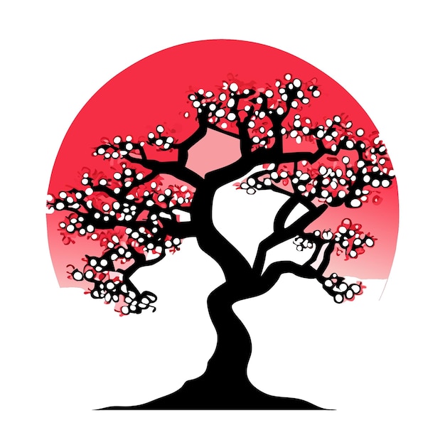 Vector digital flat art isolated cherry blossom tree vector graphic