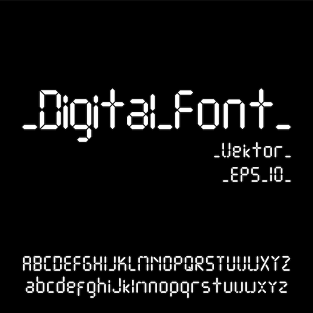 Carattere digitale. lettere della sveglia numeri e lettere impostati per un orologio digitale e altri dispositivi elettronici.