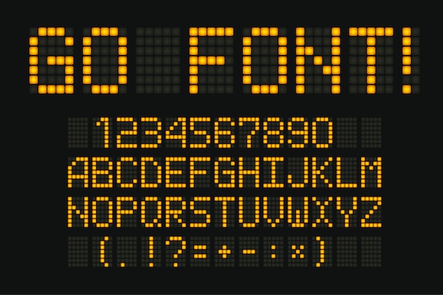 Digital font. Yellow typeset for electronic display