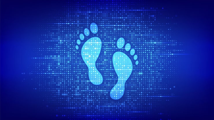 Vector 이진 코드로 만든 디지털 발자국 배경 디지털 서명 컴퓨터 id 생체 정보 보호 개인 웹 트랙 숫자 10 벡터 일러스트와 함께 매트릭스 배경