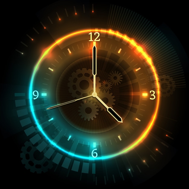 Vettore orologio digitale futuristico con effetti neon. concetto di vettore astratto tempo con orologio. l'orologio al neon di tempo, guarda l'illustrazione astratta