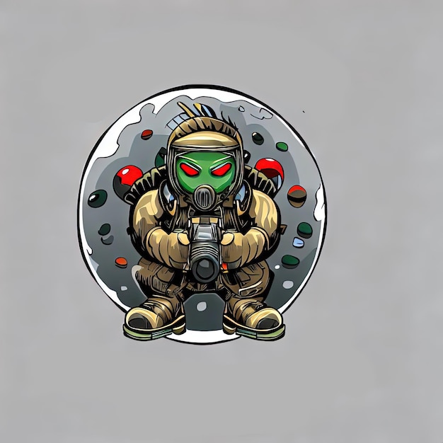 Digital Game Character Design Dynamic Vector Avatar with Grenade