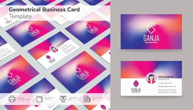 Digital geometric business card with pink and blue tones