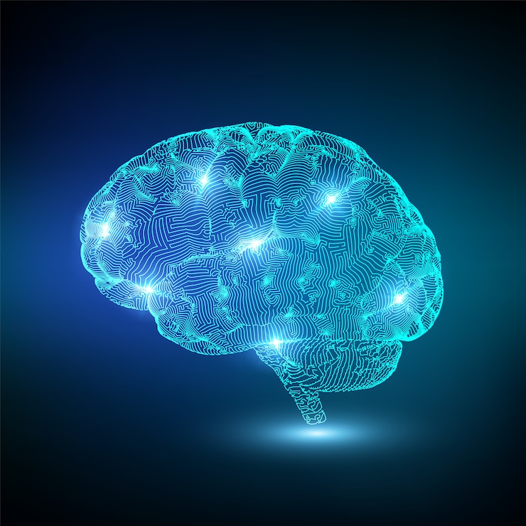 Vector digital glowing brain