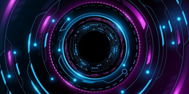 Цифровые светящиеся круги HUD с световыми эффектами на темном фоне Футуристическая приборная панель с киберкартой Графические элементы для графического интерфейса и дизайна пользовательского интерфейса Векторная иллюстрация