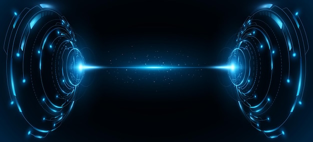 サイバースペースに輝くエネルギーフラッシュを持つデジタル光るHUD円サイバー回路基板を備えた未来的なSF要素抽象的な技術コミュニケーションデザインベクトルイラストEPS 10