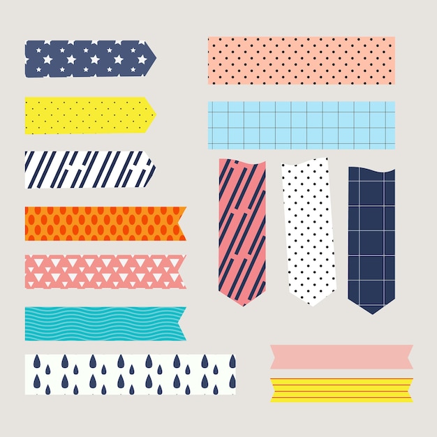 Digital hand drawn cute washi tape vector collection