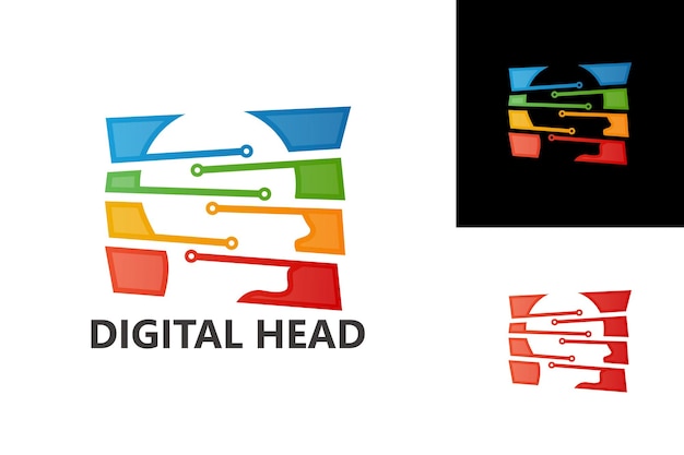 Цифровая голова шаблон логотипа дизайн вектор, эмблема, концепция дизайна, творческий символ, значок