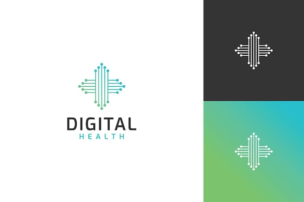 Шаблон логотипа цифровых медицинских технологий плюс значок и техническая концепция