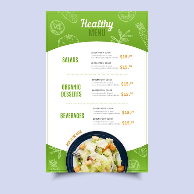 Digital healthy restaurant menu design