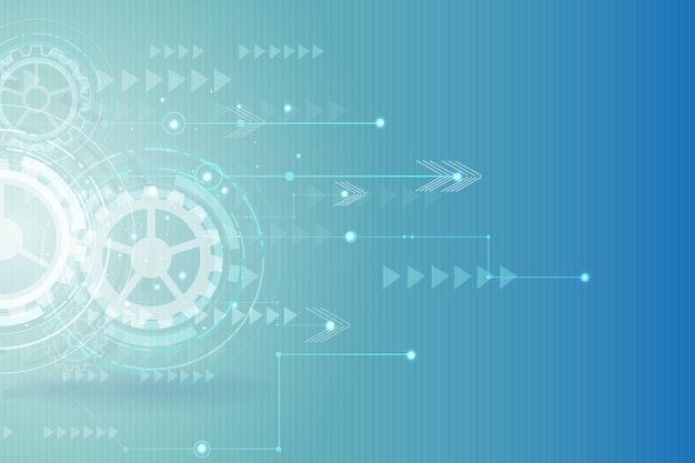 Tecnologia digitale hitech con ruota dentata e sfondo di linee di rete geometriche, vettore