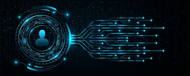 digital hud circle with glowing ai circuit board for user interface futuristic dashboard with electronic elements and binary code for ui design modern tech background vector illustration