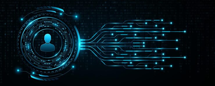 Vector digital hud circle with glowing ai circuit board for user interface futuristic dashboard with electronic elements and binary code for ui design modern tech background vector illustration