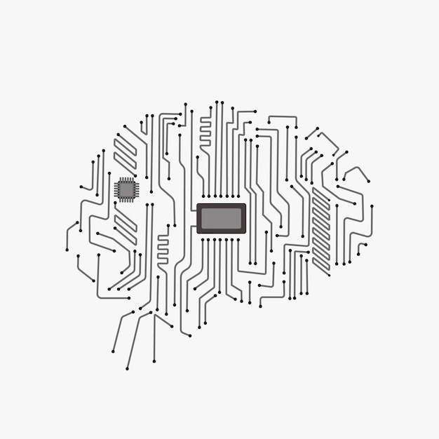 ベクトル コンピューター回路基板とデジタル人間の脳 電子人間の脳技術の図