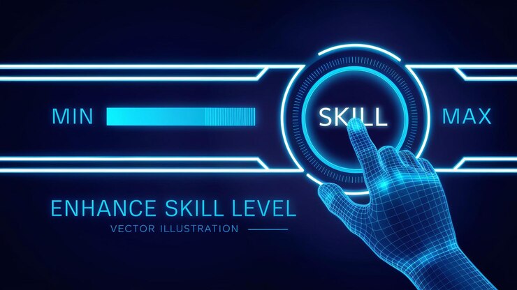 Vector digital illustration featuring a futuristic bluetoned interface