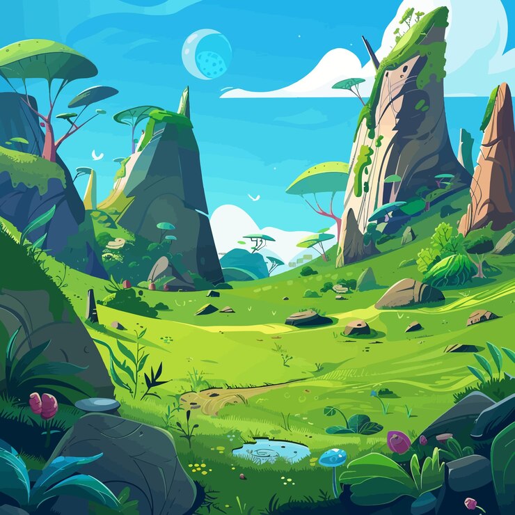 Vector 有山和樹的景觀的數碼插圖