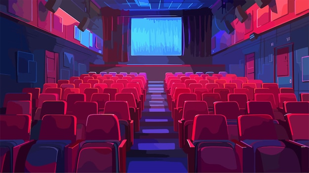 前面に赤い椅子がある映画館のデジタルイラスト