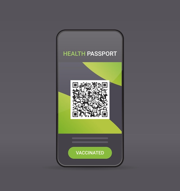 Цифровой паспорт иммунитета с qr-кодом на экране смартфона без риска пандемическая вакцинация от covid-19 сертификат концепция иммунитета от коронавируса векторная иллюстрация