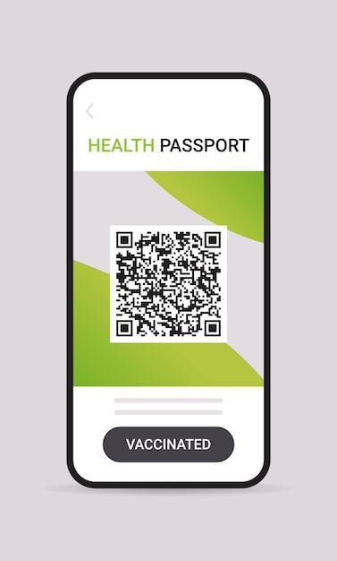 Digital immunity passport with qr code on smartphone screen risk free covid-19 pandemic vaccinate certificate coronavirus immunity concept vertical vector illustration