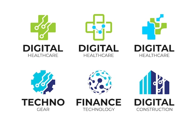 Шаблон набора элементов логотипа цифровой индустрии