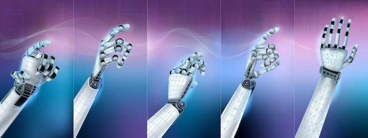 Vector digital infographics on the theme of d robot hands